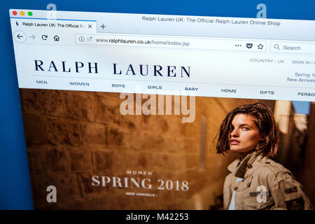 LONDON, Großbritannien - 8. FEBRUAR 2018: Die Homepage der offiziellen Website für Ralph Lauren - der amerikanische Modedesigner, am 8. Februar 2018. Stockfoto