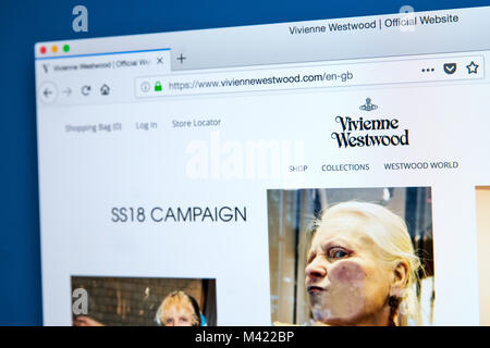 LONDON, Großbritannien - 8. FEBRUAR 2018: Die Homepage der offiziellen Website für Vivienne Westwood - der britische Modedesigner, am 8. Februar 2018. Stockfoto
