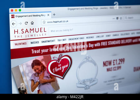 LONDON, Großbritannien - 8. FEBRUAR 2018: Die Homepage der offiziellen Website für H. Samuel - Der Massenmarkt Schmuckhändler, am 8. Februar 2018. Stockfoto