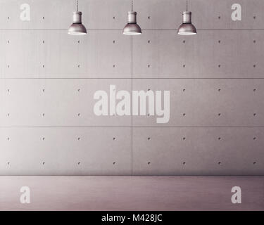 Betonplatten und Boden mit Lampen. 3D-Rendering Stockfoto