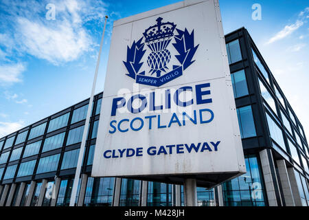 Anzeigen der Polizei Schottland Hauptsitz am Clyde Gateway in Glasgow, Schottland, Vereinigtes Königreich Stockfoto