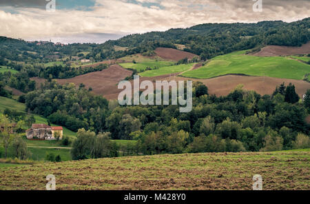 Anbaufläche im nördlichen Apennin in der Nähe von Bologna, Emilia-Romagna, Italien. Stockfoto