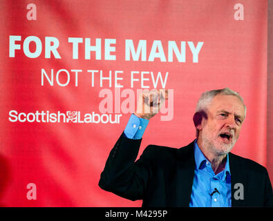 Der Führer der Jeremy Corbyn gibt Rede bei der Shottstown Bergleute Tierschutz Halle, Penicuik Mid Lothian, Midlothian am Anfang einer Tour durch Schottland Stockfoto