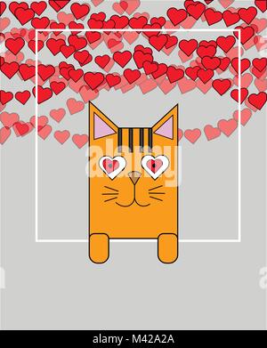Süße Katze holding Banner. Liebe Konzept. Grußkarte mit Kätzchen. Design Element für Hochzeit, Geburtstag oder Valentinstag. Vector Illustration Stock Vektor