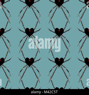 Nahtlose Muster mit Spinne Schwarze Witwe in der Form eines Herzens für Valentines Tag Stock Vektor