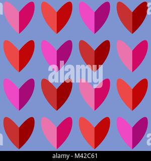 Nahtlose Muster mit Herzen in Rosa- und Rottönen. Valentinstag Stock Vektor