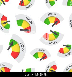 Hoch, Normal, Niedrig risiko Manometer nahtlose Muster Hintergrund. Business Flat Vector Illustration. Kraftstoffstand symbol Muster. Stock Vektor