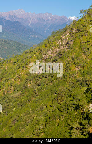 Punakha, Bhutan. Himalayan Foothills oberhalb der Mo River Valley. Stockfoto