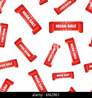 Mega verkauf Ribbon hängen Tag nahtlose Muster Hintergrund. Business Flat Vector Illustration. Discount, Verkauf Aufkleber Aufkleber symbol Muster. Stock Vektor