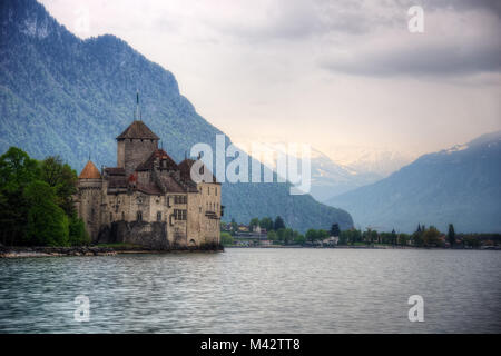 Schloss Chillon am Genfersee im Jahr 2015 getroffen Stockfoto