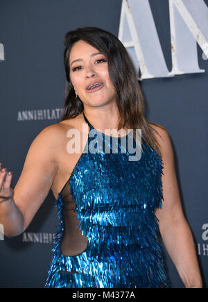 Los Angeles, Kalifornien, USA. 13. Februar, 2018. Gina Rodriguez bei der Premiere für "Vernichtung" im Regency Dorf Theater Bild: Sarah Stewart Credit: Sarah Stewart/Alamy leben Nachrichten Stockfoto