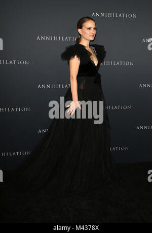 Westwood, Ca. 13 Feb, 2018. Natalie Portman, an der Los Angeles Premiere der Vernichtung im Regency Dörfer Theater in Westwood, Kalifornien am 13. Februar 2018. Credit: Faye Sadou/Medien Punch/Alamy leben Nachrichten Stockfoto