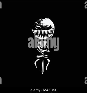 Halloween illustrierte Skelett mit Pumpkin Head Stock Vektor