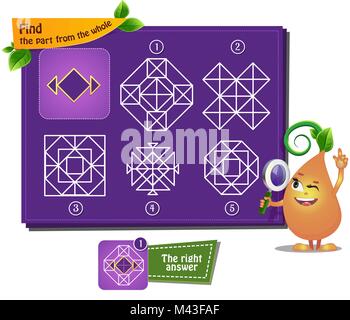 Lernspiel für Kinder und Erwachsene, Puzzle. Entwicklung von Logik, iq. Aufgabe das Spiel Teil des Ganzen Stock Vektor