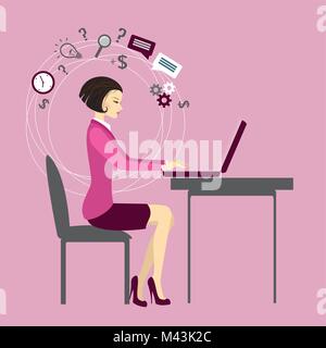 Office worker oder Geschäftsfrau. Arbeiten am Laptop. Stock Vektor
