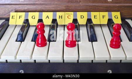 Handbuch der eine Orgel mit Kegel auf F-dur-Akkord Stockfoto