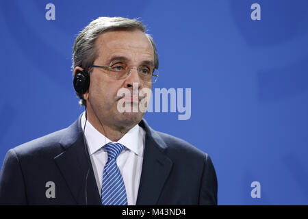 Samaras trifft Merkel in Berlin. Stockfoto