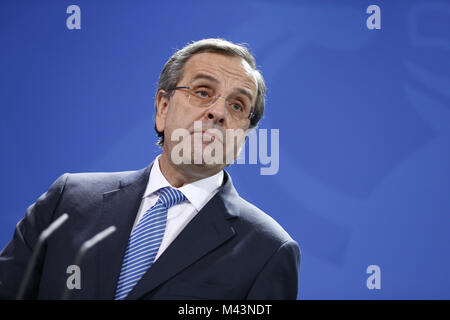 Samaras trifft Merkel in Berlin. Stockfoto