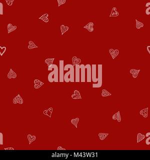 Chaotische vector Rot doodle Herzen nahtlose Muster - für den Valentinstag Stock Vektor