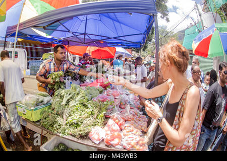 Ein Blick auf den Markt in Mahea, die Seychellen. Credit: Euan Cherry Stockfoto