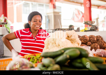 Ein Blick auf den Markt in Mahea, die Seychellen. Credit: Euan Cherry Stockfoto