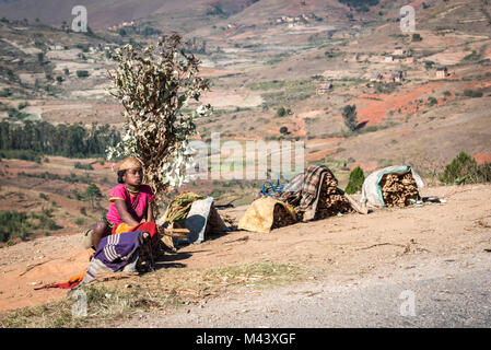 Lady Verkauf von Holz zum Kochen auf der Straße, der südlichen Madagaskar Stockfoto