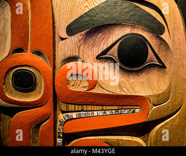 Detail von einem Totem Pole in Victoria, BC, Kanada. Stockfoto