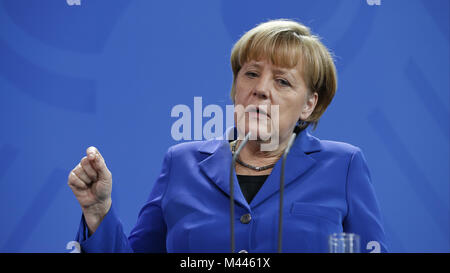 Solberg trifft Merkel in Berlin. Stockfoto