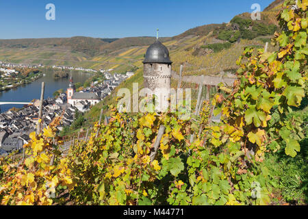 Weinberg und Herr Kreysing Turm, Zell an der Mosel im Herbst, Rheinland-Pfalz, Deutschland Stockfoto