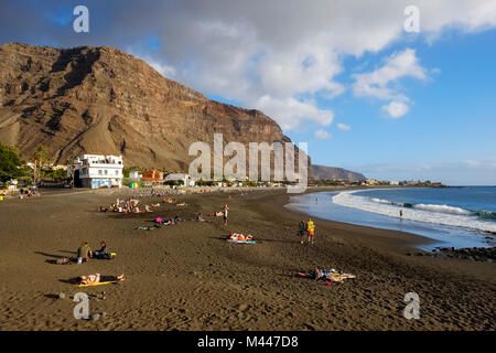 Schwarze lava Strand in La Playa, Valle Gran Rey, La Gomera, Kanarische Inseln, Spanien Stockfoto