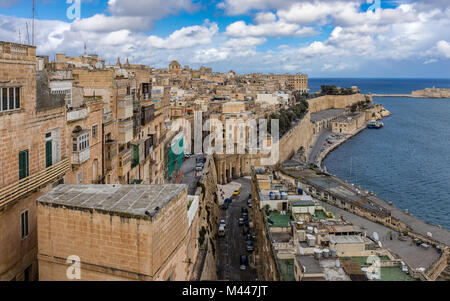 Blick auf Valletta, Malta, von der oberen Barrakka Gardens. Stockfoto