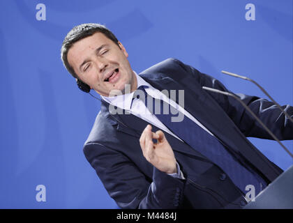 Merkel trifft neuen italienischen Ministerpräsidenten Renzi in Berlin. Stockfoto