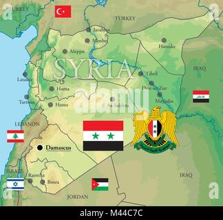 Syrien Karte, Grenzen und Flags Stock Vektor