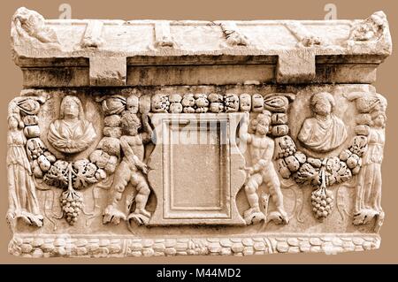 Ornament Sarkophag in Aphrodisias Türkei sepia Stockfoto