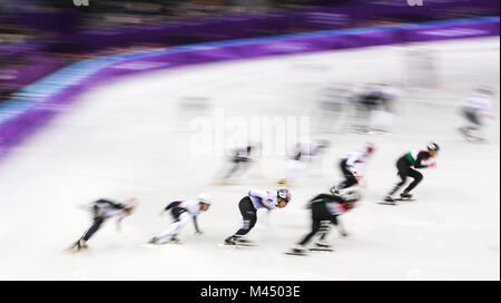 Männer 5000 m Staffel beim Gangneung Oval am vierten Tag der Olympischen Winterspiele 2018 in PyeongChang in Südkorea. DRÜCKEN SIE VERBANDSFOTO. Bilddatum: Dienstag, 13. Februar 2018. Siehe PA Story OLYMPICS Short Track. Bildnachweis sollte lauten: David Davies/PA Wire. Stockfoto