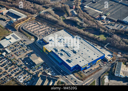 Eine Luftaufnahme von Ikea, Sheffield, South Yorkshire, Nordengland Stockfoto