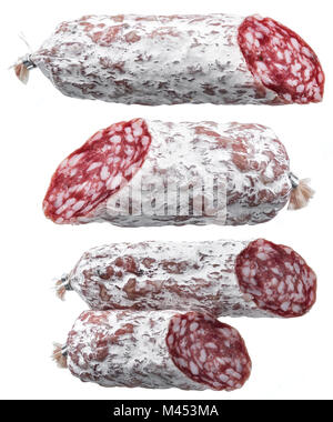 Köstlich trockenen Würstchen auf einem weißen Hintergrund. Stockfoto