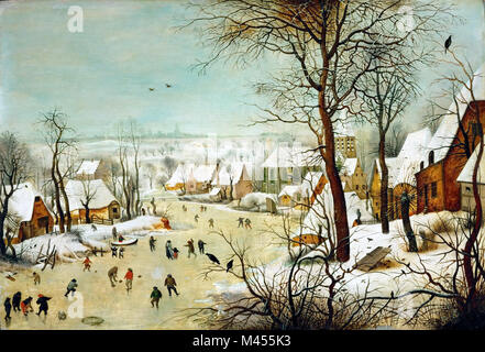 Pieter Bruegel, Winterlandschaft mit (Skater und) ein Vogel Trap (1565) Stockfoto