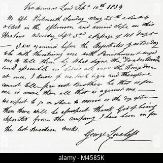 Ein Brief von James Loveless von seinem Bruder George Lieblosen erhielt vom 10. September 1834. George lieblos, 1797-1874. Dorchester Hilfsarbeiter und Tolpuddle Märtyrer. Die Märtyrer von Tolpuddle, veröffentlicht 1934. Stockfoto