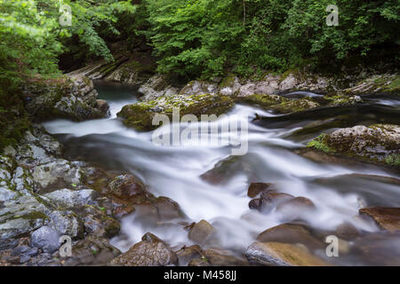 Der fluß Breggia in der Mühle, Bruzella Muggiotal, Mendrisio Bezirk, Kanton Tessin, Schweiz. Stockfoto