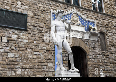 Florenz, Palazzo Vecchio mit David Skulptur Stockfoto