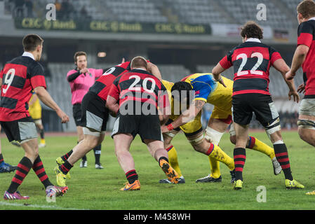 CLUJ Napoca, Rumänien - 10. Februar: Die nationalen Rugby Team von Rumänien gegen Deutschland spielen beim Rugby World Cup Qualifier Match in Cluj Arena Stockfoto