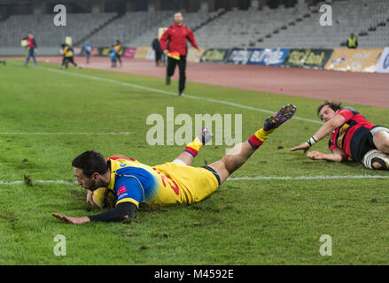 CLUJ Napoca, Rumänien - 10. Februar: Die nationalen Rugby Team von Rumänien gegen Deutschland spielen beim Rugby World Cup Qualifier Match in Cluj Arena Stockfoto