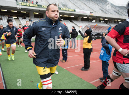 CLUJ Napoca, Rumänien - 10. Februar: Die nationalen Rugby Team von Rumänien gegen Deutschland spielen beim Rugby World Cup Qualifier Match in Cluj Arena Stockfoto