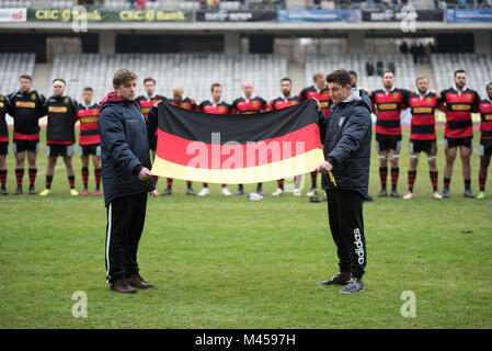 CLUJ Napoca, Rumänien - 10. Februar: Die nationalen Rugby Team von Rumänien gegen Deutschland spielen beim Rugby World Cup Qualifier Match in Cluj Arena Stockfoto