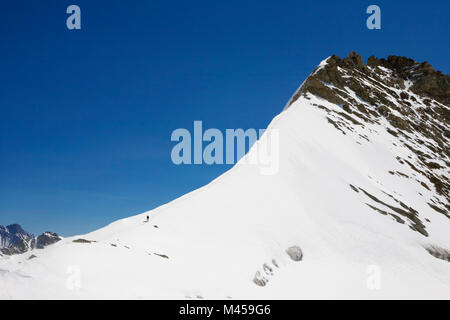 Der nord-west ridge Der Trugberg von Obers Mönchjoch, Jungfrau-Aletsch, Schweiz, mit einem einsamen Figur einer Kletterpflanze Stockfoto