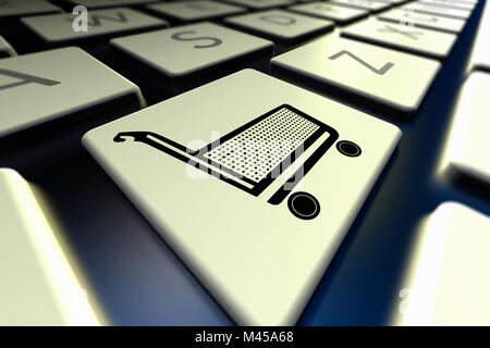 3D-Rendering von einem Computer Tastatur mit Shopping Card Symbol Stockfoto