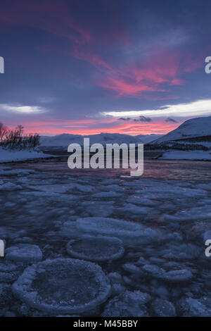 Morgenstimmung, See Tornetraesk, Lappland, Schweden Stockfoto