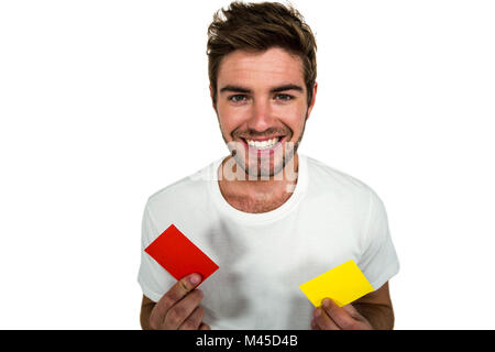 Hübscher Anhänger mit roten und gelben Karten Stockfoto