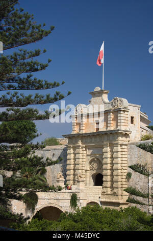 Die mdina Tor, Eingang in die Stille Stadt Mdina auf Malta. Stockfoto